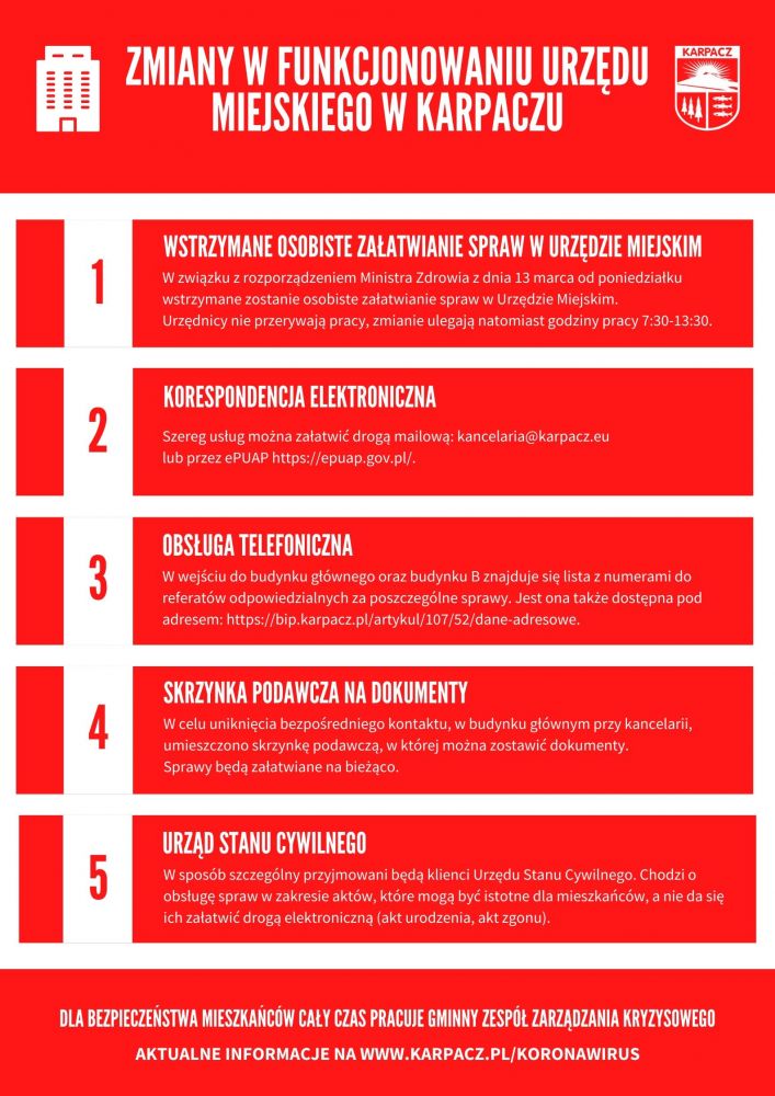 Zmiany w funkcjonowaniu Urzędu Miejskiego w Karpaczu