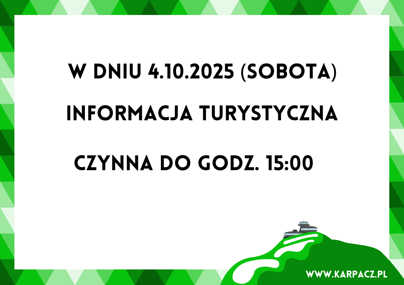 Godziny otwarcia Informacji Turystycznej - 4.10.2025