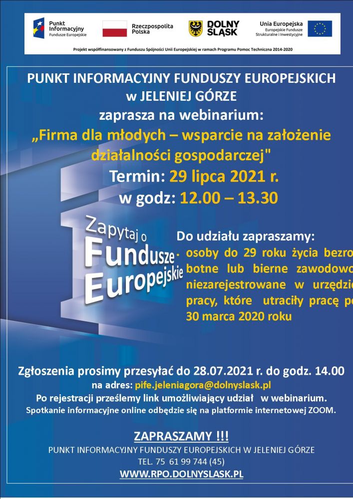 Webinarium pt. „Firma dla młodych – wsparcie na założenie działalności gospodarczej