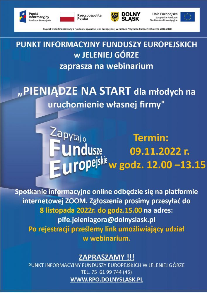 Webinarium pt. „PIENIĄDZE NA START dla młodych na uruchomienie własnej firmy