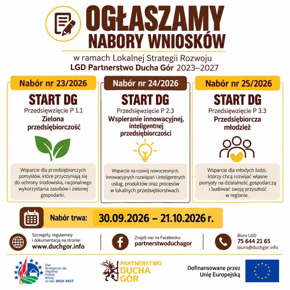 Nabory wniosków START DG 30.09-21.10.2026 ! NOWE KONKURSY ! Nabory wniosków START DG 30.09-21.10.2026 ! NOWE KONKURSY !