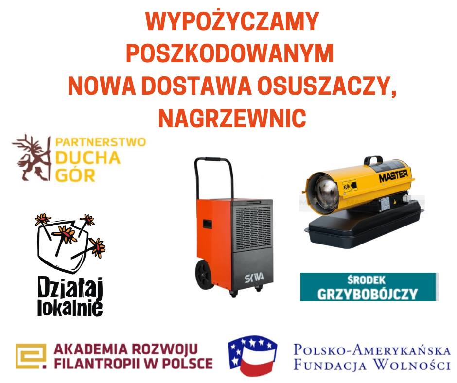 Dla poszkodowanych w powodzi - sprzęt do bezpłatnego użyczenia w LGD Partnerstwo Ducha Gór