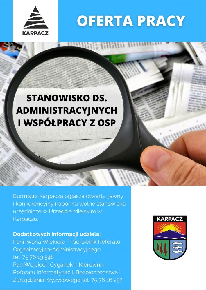 Oferta pracy - Stanowisko ds. administracyjnych i współpracy z OSP