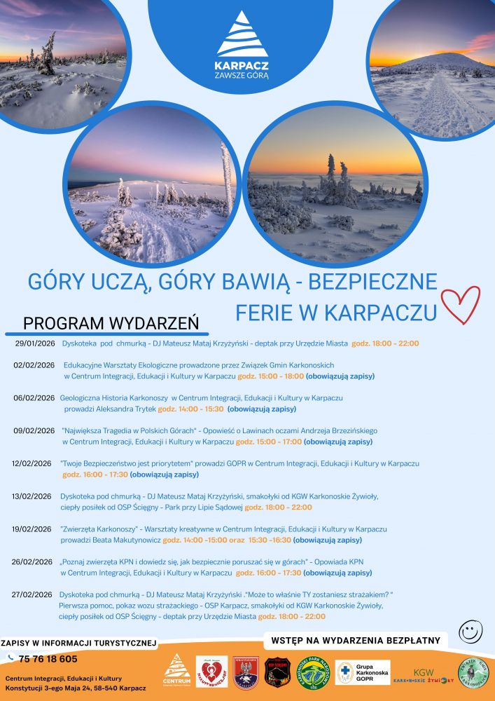 GÓRY UCZĄ, GÓRY BAWIĄ - BEZPIECZNE FERIE W KARPACZU GÓRY UCZĄ, GÓRY BAWIĄ - BEZPIECZNE FERIE W KARPACZU