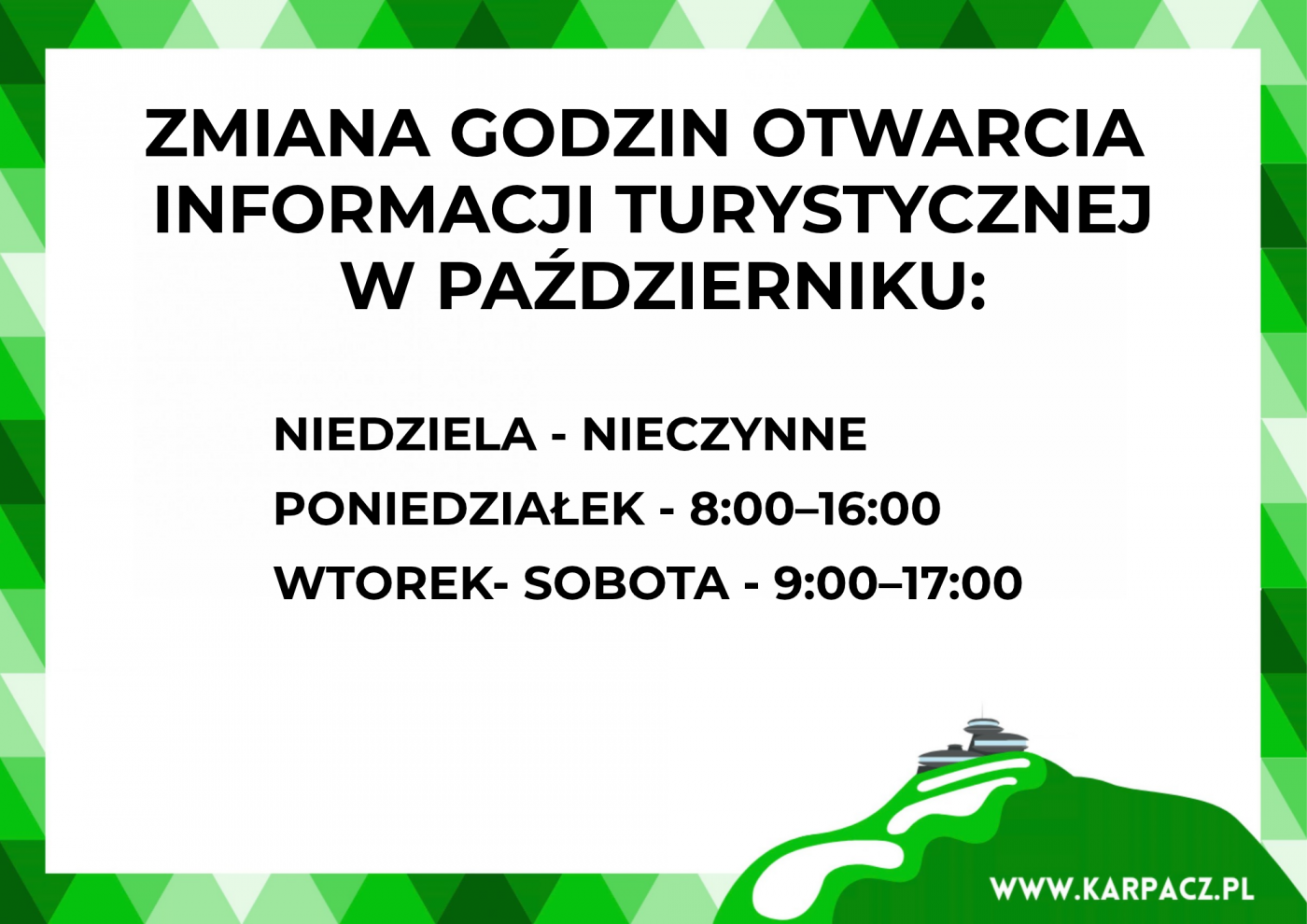 Zmiana godzin otwarcia Informacji Turystycznej w październiku