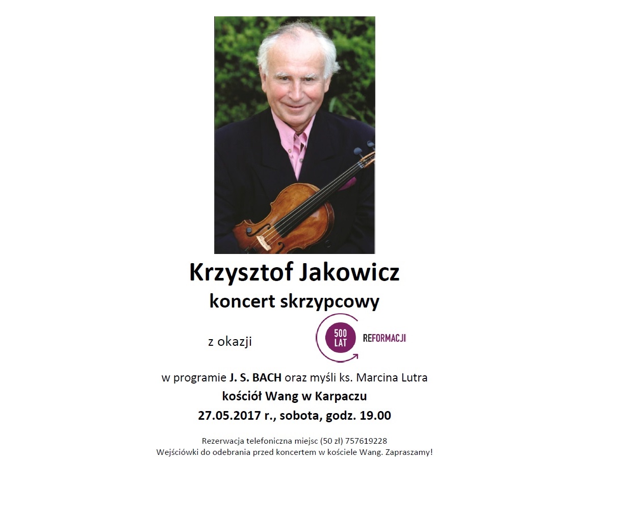 Koncert Krzysztofa Jakowicza z okazji 500-lecia Reformacji
