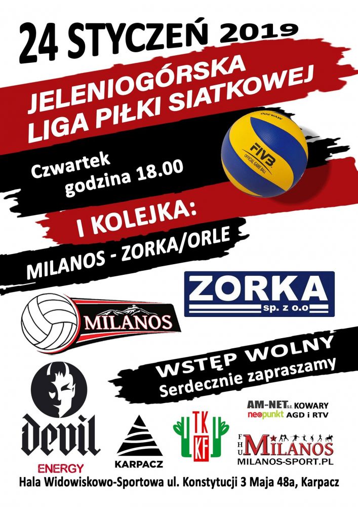 Mecz Jeleniogórskiej Ligi Piłki Siatkowej (Milanos-Zorka/Orle)