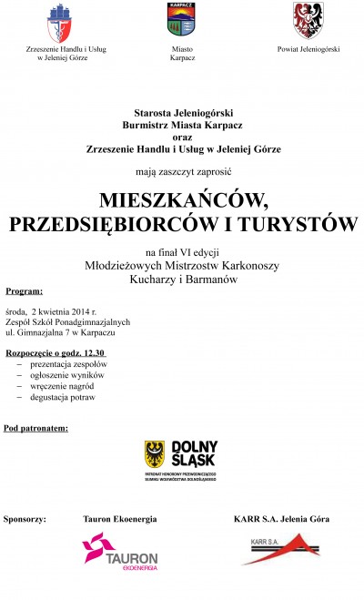 Młodzieżowe Mistrzostwa Karkonoszy Kucharzy i Barmanów 2014 -finał 