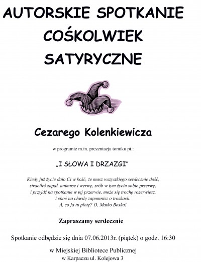 Spotkanie autorskie cośkolwiek satyryczne Cezarego Kolenkiewicza