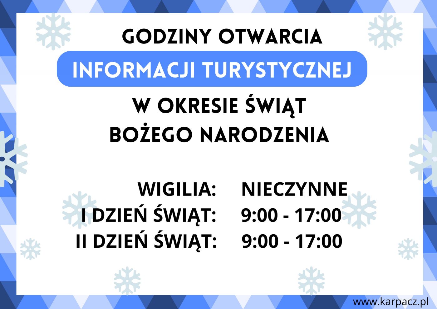 Godziny otwarcia IT w okresie Świąt Bożego Narodzenia