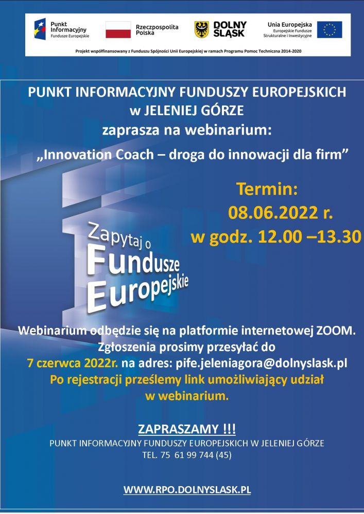 Webinarium pt. „Innovation Coach – droga do innowacji dla firm”