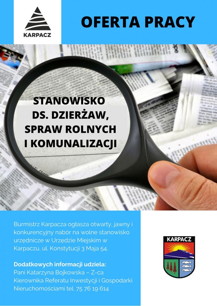 Oferta pracy - Stanowisko ds. dzierżaw, spraw rolnych i komunalizacji