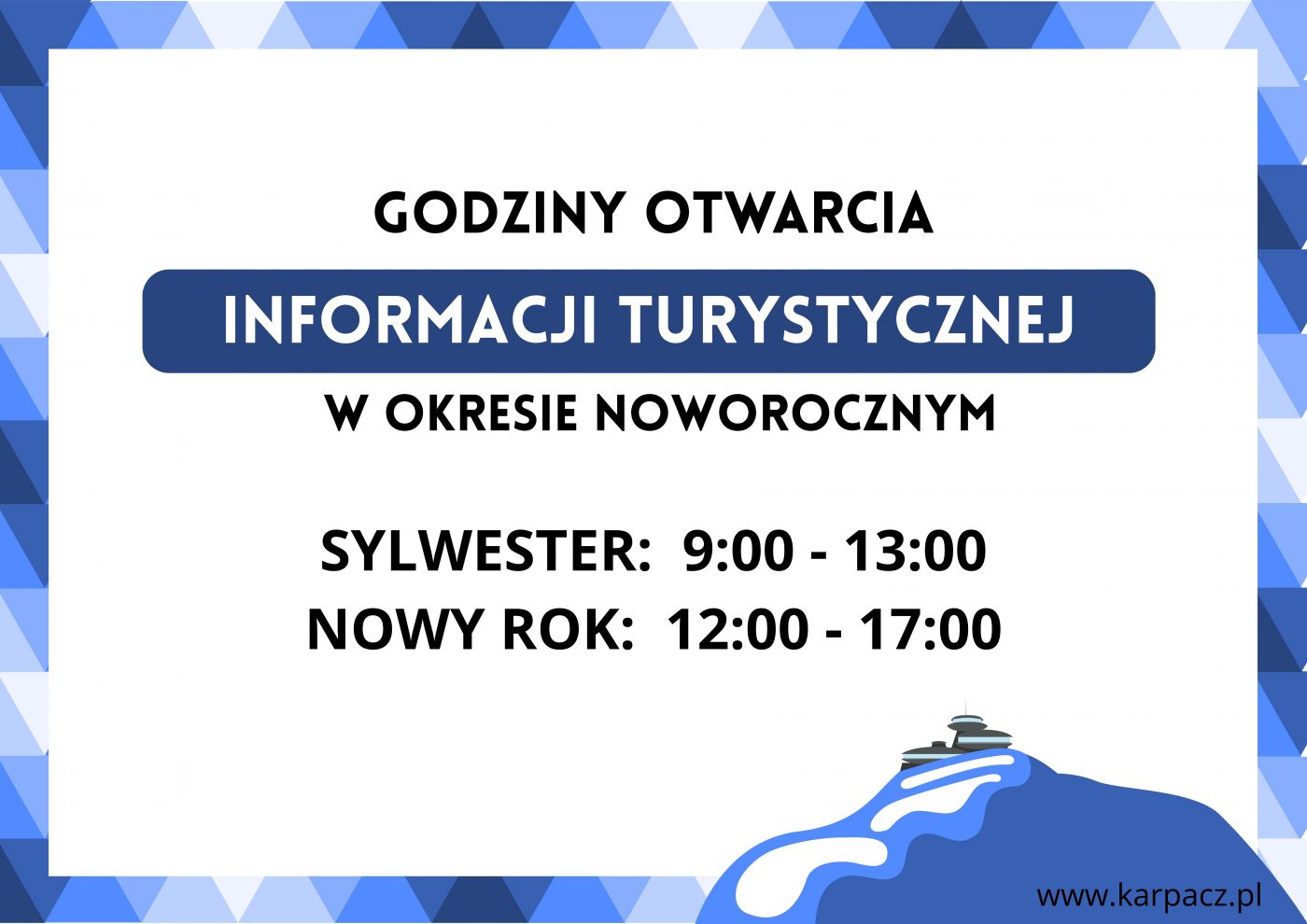 Godziny otwarcia Informacji Turystycznej w okresie noworocznym