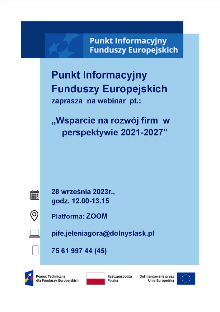 Zaproszenie na webinar - „Wsparcie na rozwój  firm w perspektywie 2021-2027” 