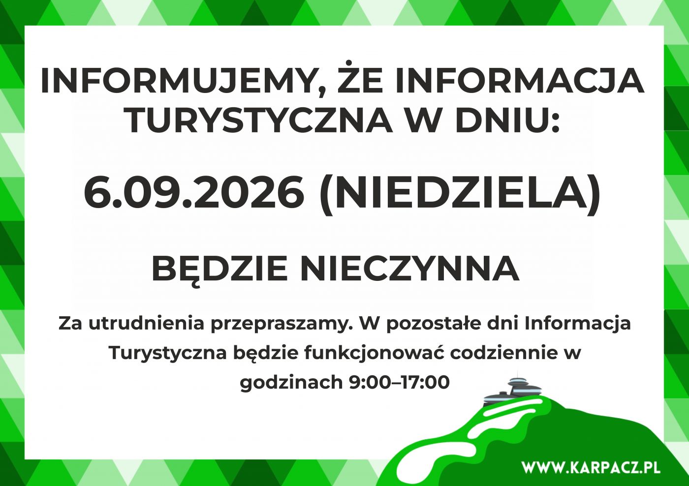 Zmiana godzin otwarcia Informacji Turystycznej
