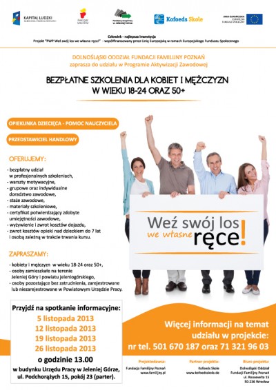 Bezpłatne szkolenia dla kobiet i mężczyzn w wieku 18-24 oraz 50+