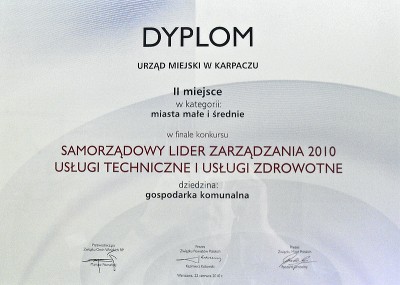 II miejsce Karpacza w finale konkursu „SAMORZĄDOWY LIDER ZARZĄDZANIA 2010 USŁUGI TECHNICZNE I USŁUGI ZDROWOTNE”