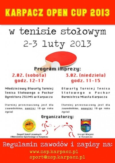 Już w najbliższy weekend KARPACZ OPEN CUP 2013 w tenisie stołowym !!!