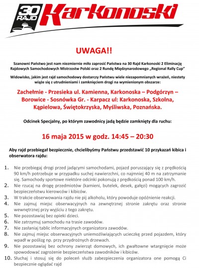 Już w najbliżysz weekend 30. Rajd Karkonoski