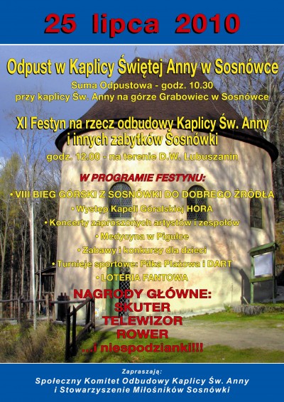 Już w niedzielę 25 lipca w Kaplicy Świetej Anny w Sosnówce odbędzie się Odpust