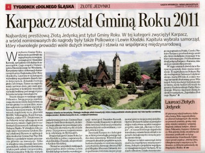 Karpacz Gminą Roku 2011 i laureatem Złotej Jedynki