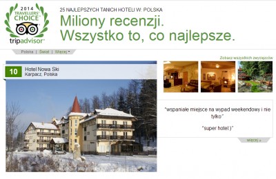 Nagroda Travellers Choice 2014 dla Hotelu Nowa-Ski***