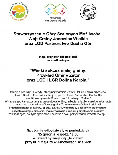 Spotkanie pt.  „Wielki sukces małej gminy. Przykład Gminy Zator oraz LGD i LGR Dolina Karpia”