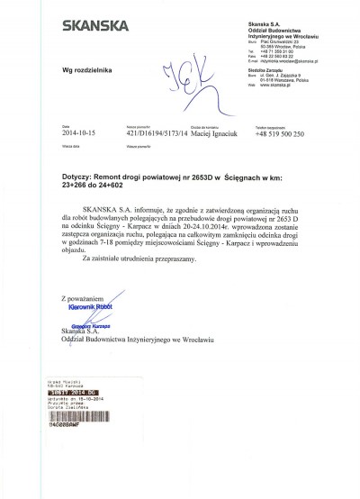 UWAGA! Zamknięta droga Karpacz - Ścięgny