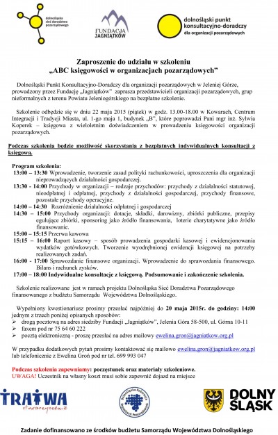 Zaproszenie do udziału w szkoleniu „ABC księgowości w organizacjach pozarządowych”