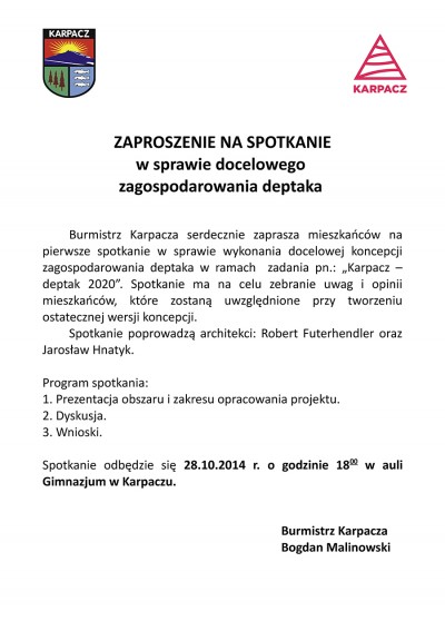 Zaproszenie na spotkanie w sprawie zagospodarowania deptaka