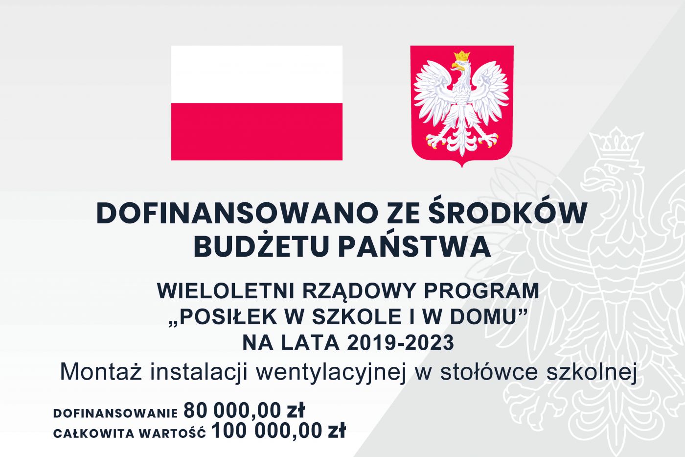 Montaż instalacji wentylacyjnej w stołówce szkolnej – dofinansowanie 80 000,00 zł