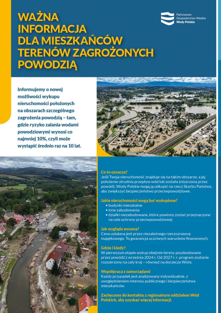 Ważna informacja dla mieszkańców terenów zagrożonych powodzią