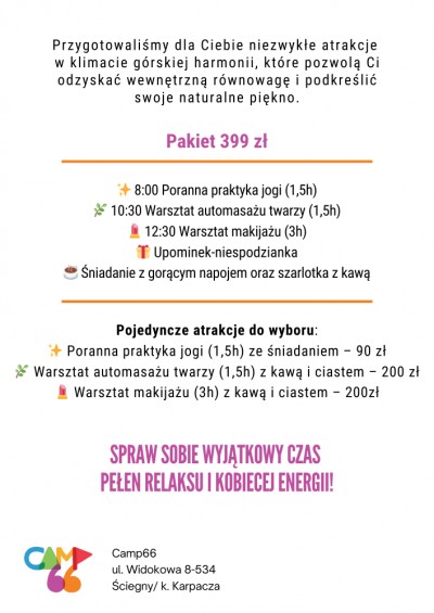 Zadbaj o harmonię ciała i ducha – wyjątkowe wydarzenie dla kobiet w Camp66!