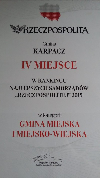 IV miejsce w rankingu Najlepszych Samorządów Rzeczpospolitej 2015 dla Karpacza