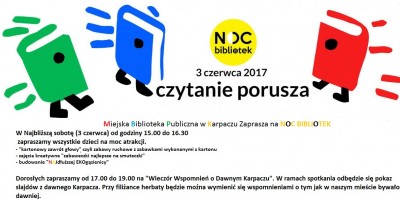 Miejska Biblioteka Publiczna w Karpaczu zaprasza na NOC BIBLIOTEK