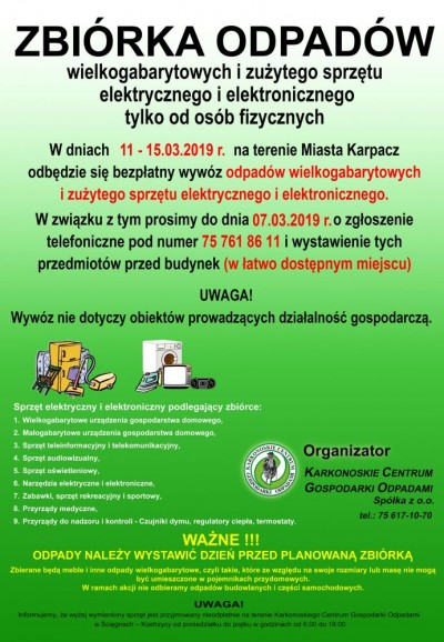 Zbiórka odpadów wielkogabarytowych 11-15.03.2019 r.