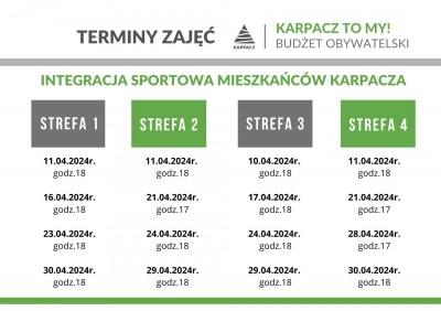 Integracja sportowa mieszkańców - TERMINY ZAJĘĆ