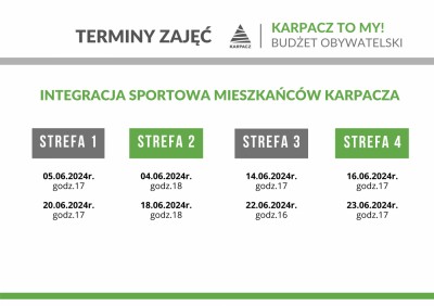 Integracja sportowa mieszkańców - TERMINY ZAJĘĆ CZERWIEC