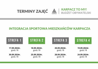 Integracja sportowa mieszkańców - TERMINY ZAJĘĆ WRZESIEŃ