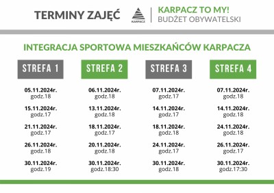 Integracja sportowa mieszkańców - TERMINY ZAJĘĆ LISTOPAD