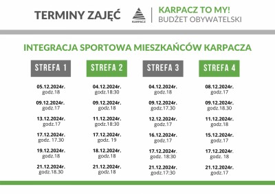 Integracja sportowa mieszkańców - TERMINY ZAJĘĆ GRUDZIEŃ
