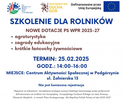 Szkolenia dla przedsiębiorców i rolników w zakresie nowych dotacji na 2025 r. 