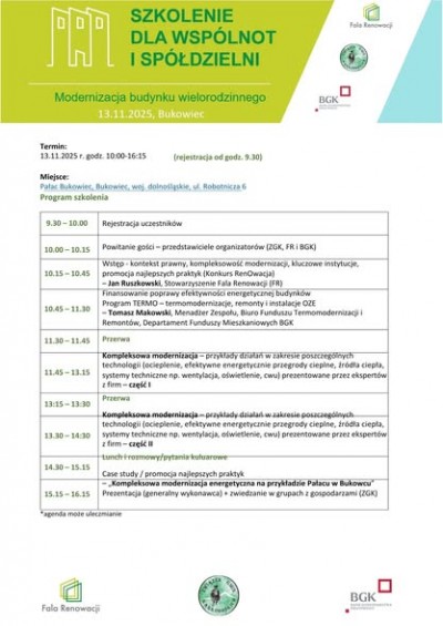 Szkolenie dla wspólnot i spółdzielni mieszkaniowych „Modernizacja budynku wielorodzinnego”