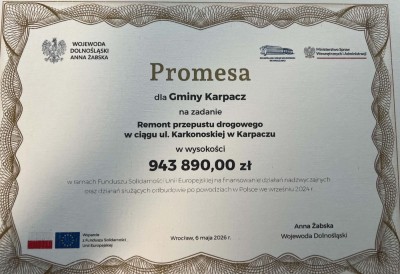 Ponad 5,1 mln zł dla Karpacza z Funduszu Solidarności Unii Europejskiej