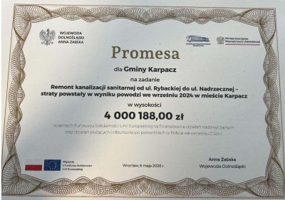 Ponad 5,1 mln zł dla Karpacza z Funduszu Solidarności Unii Europejskiej